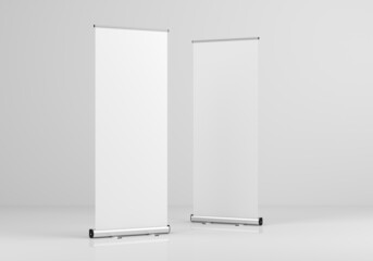 Roll Up Banner Stand Mockup. 3D Render.