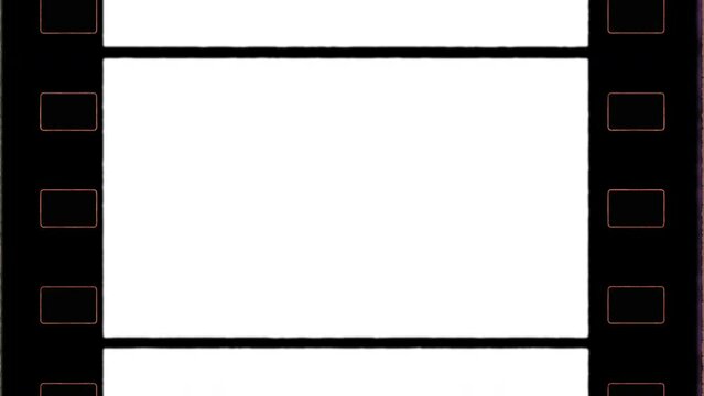 35mm Film Frame with Sprocket Hole Retro Vintage Effects with Digital Video. Empty Cinema Film Without Noise. Retro Footage Look. Frame Static, Only Perforation Moves Very Slow From Bottom to Top