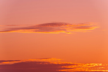 Orange sunset sky with clouds. Beautiful landscape, sunrise