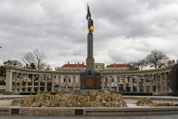 Fototapeta na wymiar The Red Army Memorial or monument to Soviet soldiers in Vienna, Austria. January 2022