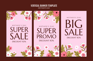 Happy Mother's Day Retro Web Banner for Social Media Vertical Poster, banner, space area, and background