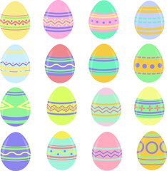 Set of easter eggs. Easter illustration. Happy Easter. Easter eggs on white background.