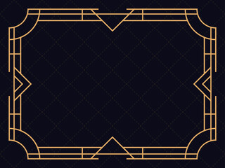 Art deco frame. Vintage linear border. Design a template for invitations, leaflets and greeting cards. Geometric golden frame. The style of the 1920s - 1930s. Vector illustration