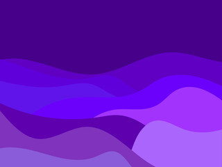 Night mountain landscape in the style of minimalism. Wavy landscape in flat style, dark blue and purple color. Design for posters, banners and interior items. Vector illustration