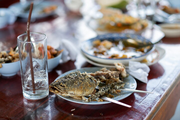  leftover food after party, dirty food