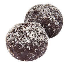 Cake coconut truffle ball chocolate isolated on the white background