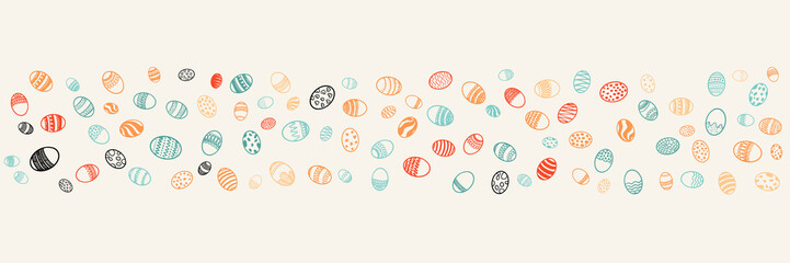 Colourful easter background banner with bunnies, eggs and flowers. Vector abstract graphic design banner pattern background template illustration.
