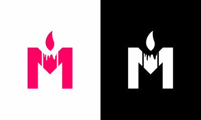 initial letter logo M candle logo design Vector Icon template