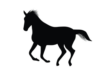 Fototapeta na wymiar Black silhouette of running horse. Stallion lowered its head and gallops.