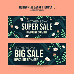 Naklejka premium Happy Mother's Day Retro Web Banner for Social Media Horizontal Poster, banner, space area, and background