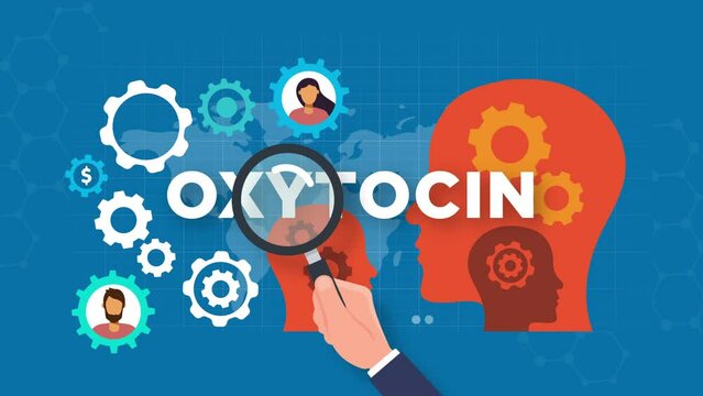 oxytocin concept animation.gears and Silhouette of a human head.