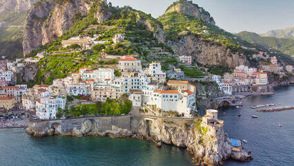 Fototapeta na wymiar Amazing aerial view of Amalfi coastline in summer season, Amalfi Coast.