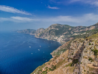 Fototapeta na wymiar Beautiful aerial view of Amalfi Coast in summer season, drone viewpoint.