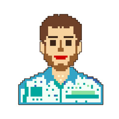 Pixel art bearded guy on white background. vector illustration.