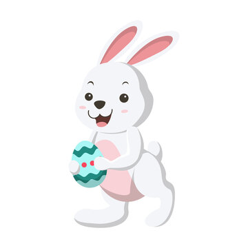 Cute little white bunny with Easter egg