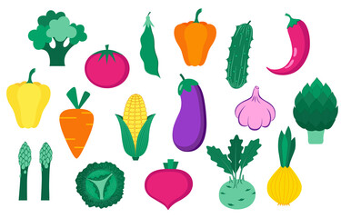 Set of organic fruits, vegetables and berries.