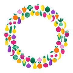 Set of organic fruits, vegetables and berries.