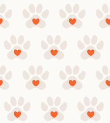 Cat or dog paw seamless pattern, animal footprint wallpaper