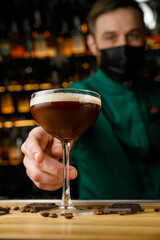 restaurant, nightlife, cocktail, party, drink, alcohol, bar, people, glass, liquor, nightclub, barman, club, bartender, mixing, lifestyle, caucasian, woman, man, young, person, red, shaker, pub, servi