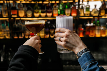 restaurant, nightlife, cocktail, party, drink, alcohol, bar, people, glass, liquor, nightclub, barman, club, bartender, mixing, lifestyle, caucasian, woman, man, young, person, red, shaker, pub, servi