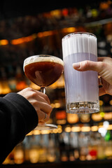 restaurant, nightlife, cocktail, party, drink, alcohol, bar, people, glass, liquor, nightclub, barman, club, bartender, mixing, lifestyle, caucasian, woman, man, young, person, red, shaker, pub, servi