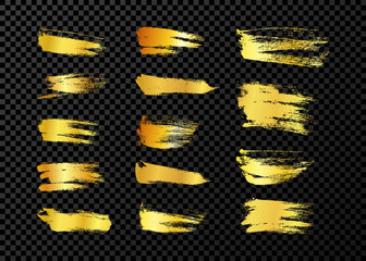 Set of gold hand drawn brush strokes