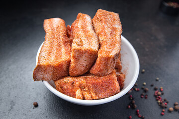 belly meat bacon piece meat fat lard fresh pork in spices fresh meal on the table copy space food background 