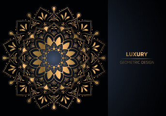 Luxury ornamental mandala design background in gold color Free Vector