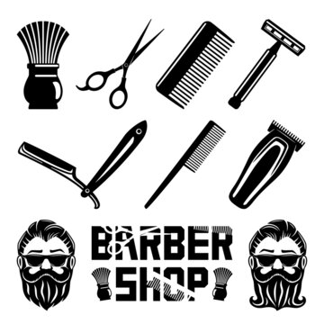 Barbershop icons set isolated on white background.