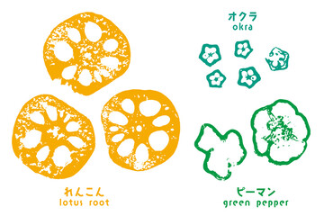 輪切り野菜のスタンプ（れんこん・オクラ・ピーマン） © 円山はり
