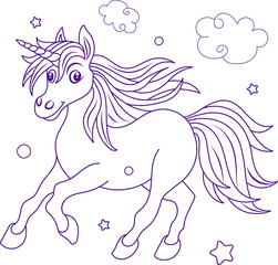 Naklejka na ściany i meble Coloring design with cute unicorn Premium Vector