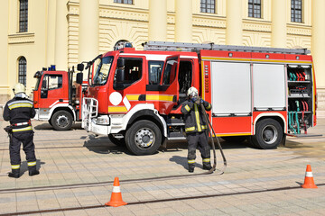 Firefighter at work in the city street