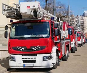 Firefighter truck on the city street