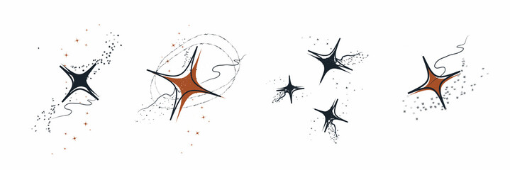 set of , modern space star, organic figure. hand-drawn abstract object. isolated banner, minimalism, boho art style. for paper, print, banner, postcard. vector illustration