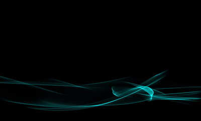 Elegance of neon cyan fractal waves isolated on black background