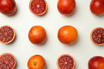 Concept of citrus with red orange, top view