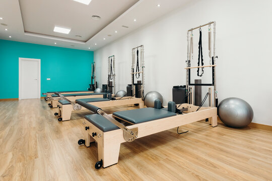 Reformer equipment in pilates studio