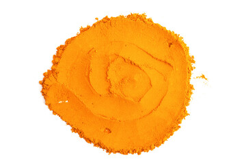 Turmeric powder (Curcuma) on white background. herbal
