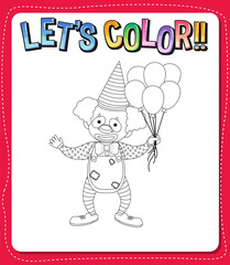 Worksheets template with let’s color!! text and clown outline
