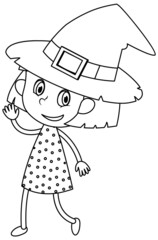 Witch black and white doodle character