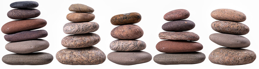 Fototapeta na wymiar Dry round stones stacked in piles.
