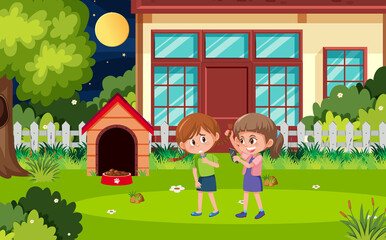 Outdoor park scene with cartoon character