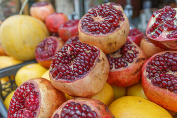 pomegranate fruit peeled close-up 
