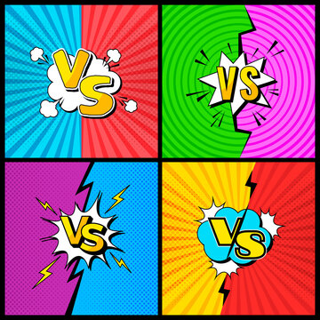 Vs duel background. Fighting comic template with battle tournament fonts recent vector colored picture