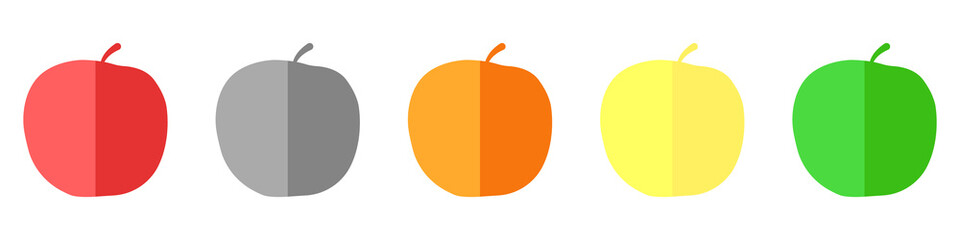 Apples bicolor vector set. Set of abstract apples in flat style. Colored fruit apple. Apple with halftone effect. Vector illustration.