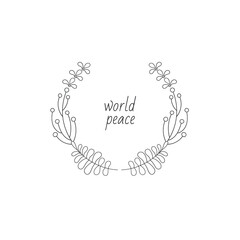 Wreath of herbs hand drawn round banner vector. Speech bubble World peace