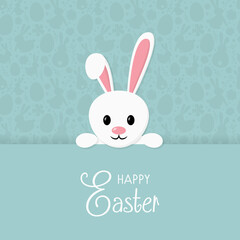 Fototapeta premium Happy Easter. Cute bunny on blue background with pattern. Vector