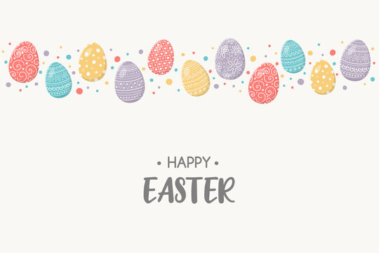 Decorative eggs on background with Happy Easter wishes. Vector