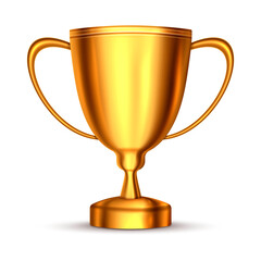 Realistick trophy cup. Champion trophy. Shiny golden cup. Sport award. Winner prize. Vector illustration.