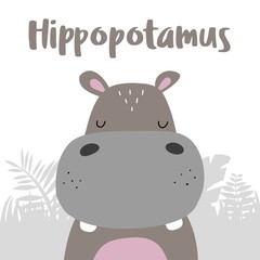 Fototapeta premium Hippopotamus, hippo. Fun, cartoon style vector illustration
